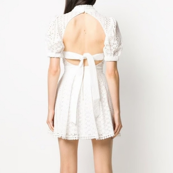 Self-Portrait White Cotton Broderie Mini Dress - Picture 5 of 6